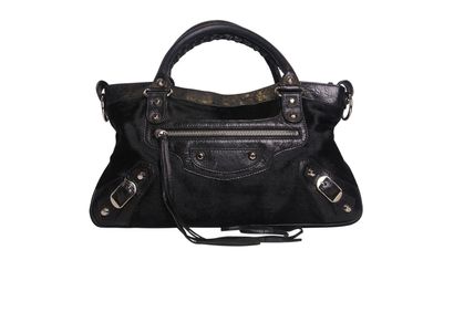 Chevre Classic Hardware First Shoulder Bag, &pound;520, Handbags, Black, Lace/Pony / Calfhair, Front view